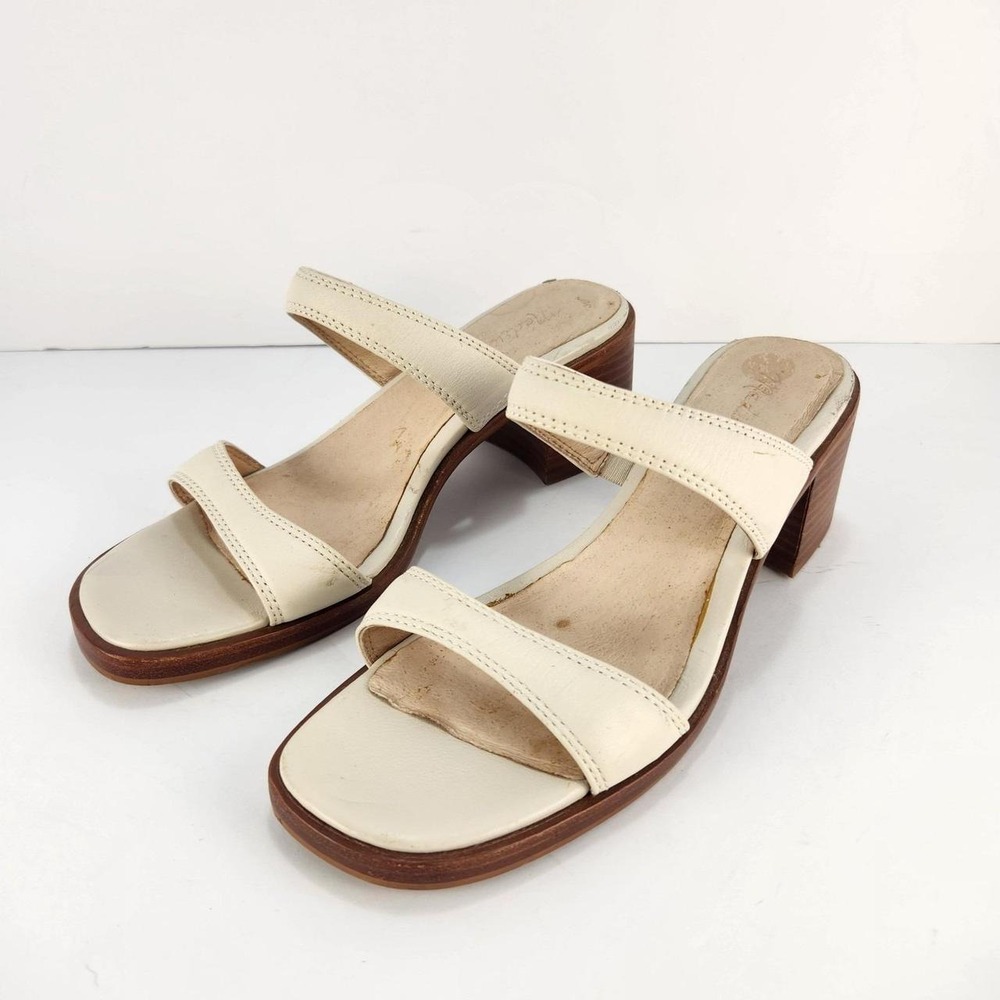 Madewell Women's Size 8 Ivory Leather Block Heel Slide Sandals Slip On
